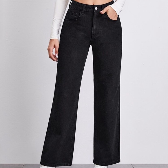 SHEIN Denim - Shein Stone Wash Middle-Waisted Straight Jeans